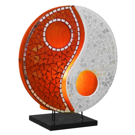 Woru Skleněná mozaiková stolní lampa Ying Yang oranžová/bílá