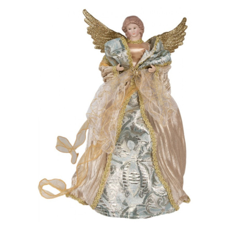 Zlatá vánoční dekorace anděl se zlatými křídly a růžovo stříbrnými šaty s vlečkou – 43 cm Clayre & Eef