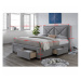Luxusní postel s úložným prostorem, látka šedý melír, 160x200, XADRA
