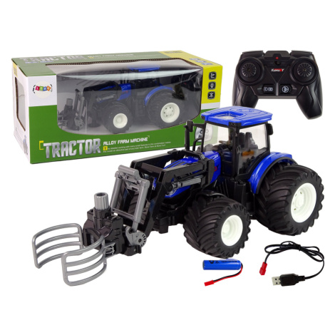 mamido  Traktor s uchopovačem balíků na dálkové ovládání modrý RC