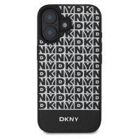 Zadní kryt DKNY PU Leather Repeat Pattern Bottom Stripe MagSafe pro Apple iPhone 16, černá