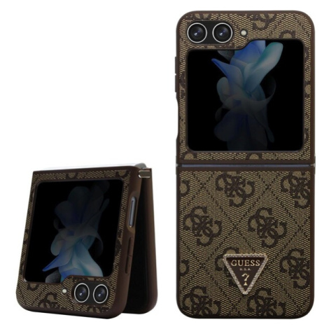 Guess 4G PU Leather Triangle kryt Samsung Galaxy Z Flip5 hnědý