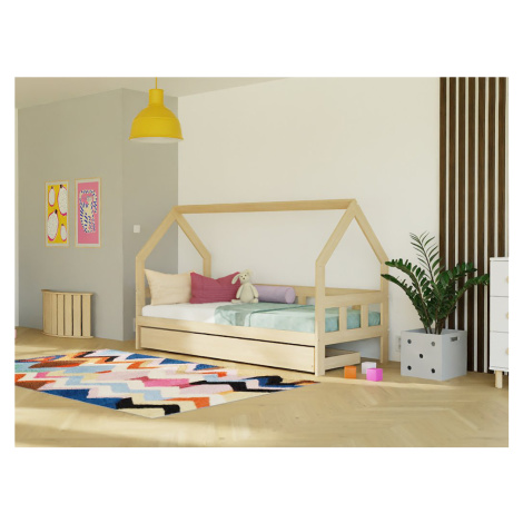 Benlemi Dětská postel domeček FENCE 2v1 ze dřeva se zábranou a úložným šuplíkem Zvolte barvu: Pa