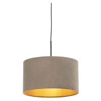 Závěsná lampa s velurovým odstínem taupe se zlatem 35 cm - Combi