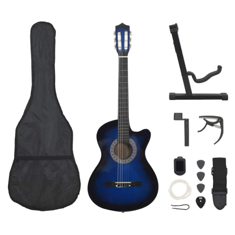vidaXL 12dílný folkový akustický kytarový set se 6 strunami modrý 38''