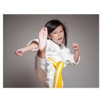 Fotografie Gold Belt Karate Pose Kick, mvt, 40 × 30 cm