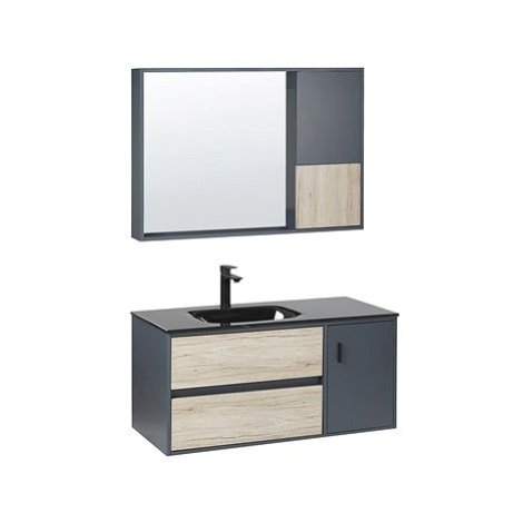 Sada koupelnového nábytku se zrcadlovou skříňkou 100 cm světlé dřevo / šedá TERUEL, 310659 BELIANI