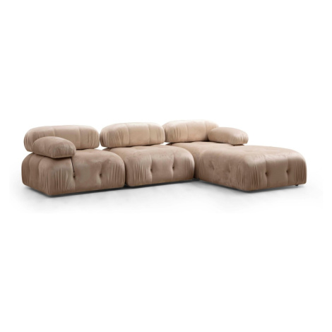 Hanah Home Rohová modulární sedací souprava Bubble 288 cm s taburetem samet krémová