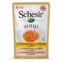 Schesir Cat Soup 6 x 85 g - divoký losos s mrkví