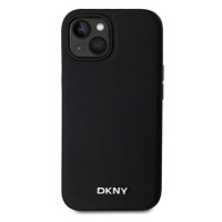 DKNY PU Leather Silver Metal Logo Magsafe Zadní Kryt pro iPhone 15 Black