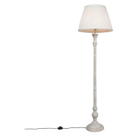 Venkovská stojací lampa šedá s bílým skládaným odstínem - Classico