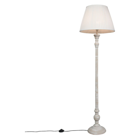 Rustikální stojací lampa šedá s bílým plisovaným stínítkem - Classico QAZQA