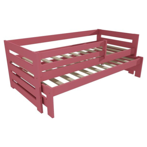 Růžová postel s výsuvnou přistýlkou DPV007-90 FOR LIVING