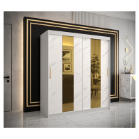 Šatní skříň Abi Golden Pole Barva korpusu: Bílá, Rozměry: 180 cm, Dveře: Bílý Marmur + zlaté zrc