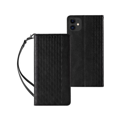 Magnet Strap knížkové kožené pouzdro na iPhone 13 mini, černé