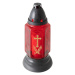 Nexos 85948 Skleněná lucerna na svíčku, červená, zlatý kříž, 22 cm, 3 ks