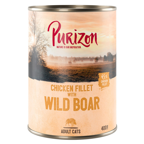 Purizon konzervy, 6 x 200 / 6 x 400 g - 15 % sleva - Adult - bezobilné kuřecí filet s divočákem 