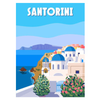 Ilustrace Greece Santorini Poster Travel, Greek white, VectorUp, (30 x 40 cm)