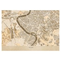 Mapa Sepia vintage map of Rome, Blursbyai, (40 x 30 cm)