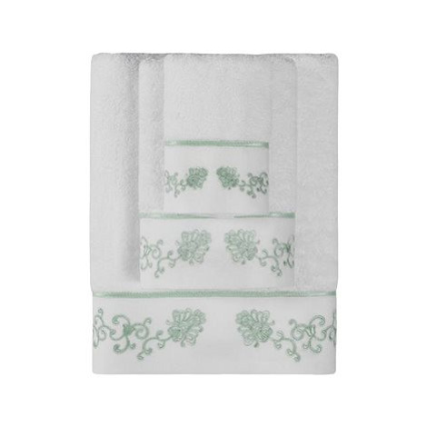 Soft Cotton Ručník Diara 50 × 100 cm, bílá - mentolová výšivka