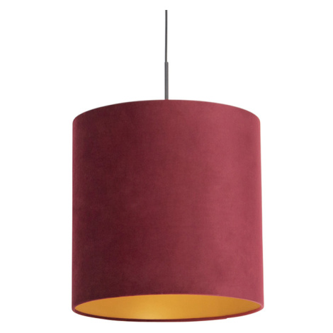 Závěsná lampa s velurovým odstínem červená se zlatem 40 cm - Combi QAZQA