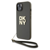 Zaní kryt DKNY PU Leather Stack Logo Wrist Strap pro Apple iPhone 14, zelená