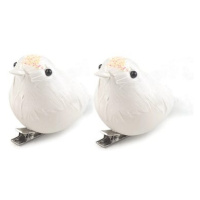 Sada 2 ks dekorací: Ptáčci na klipu bílí 5 x 15 cm