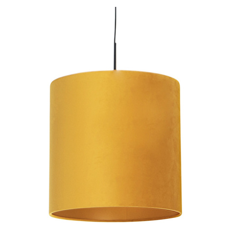 Závěsná lampa s velurovým odstínem žlutá se zlatem 40 cm - Combi QAZQA