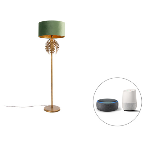 Chytrá stojací lampa zlatá se zeleným stínidlem včetně Wifi A60 - Botanica QAZQA