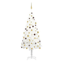 Umělý vánoční stromek s LED diodami a sadou koulí bílý 240 cm
