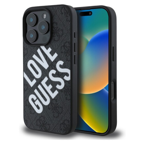 Guess PU Leather 4G Big Love Logo MagSafe kryt iPhone 16 Pro černý