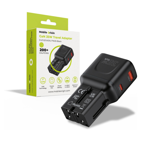 Mobile Origin GaN 35W Travel Adapter, EU/US/UK/AU PW25 Black