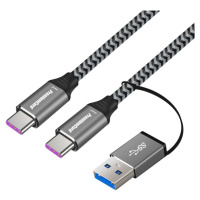 PremiumCord kabel USB-C (USB 3.2 GEN 2, 5A, 100W, 20Gbit/s) bavlněný oplet, 2m