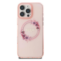 Guess IML Flowers Ring MagSafe Zadní Kryt pro iPhone 16 Pro Max Pink