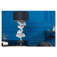 Estila Designová art deco stolní lampa Ginko stříbrné barvy z kovu s černým kulatým stínítkem 70