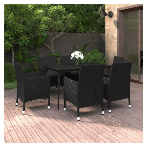 vidaXL 7dílný zahradní jídelní set s poduškami polyratan a sklo