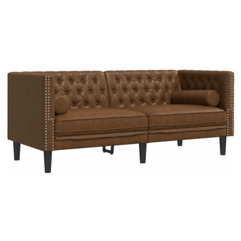 vidaXL Pohovka Chesterfield s podhlavníky 2místná hnědá umělý semiš