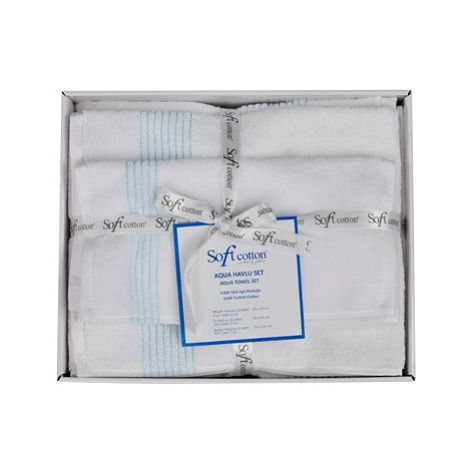 Soft Cotton dárková sada ručníků a osušky Aqua, 5 ks, bílá / tyrkysová