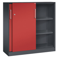 C+P Skříň s posuvnými dveřmi ASISTO, výška 1292 mm, šířka 1200 mm, černošedá/ohnivě červená
