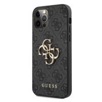 Guess PU 4G Metal Logo Zadní Kryt pro Apple iPhone 12/12 Pro Grey