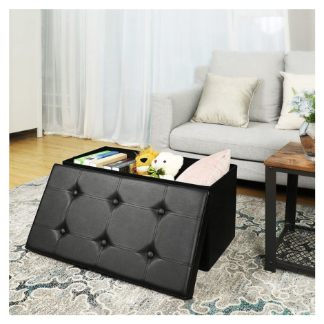 Úložný sedací box čalouněný černý 76 x 38 x 38 cm Songmics