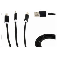 GEMBIRD Kabel USB A Male/Micro B + Type-C + Lightning, 1m, opletený, černý, blister