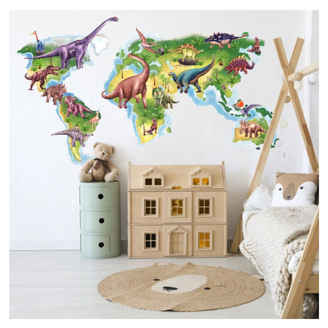 Samolepka na zeď pro kluky - Mapa světa Dinosauři INSPIO