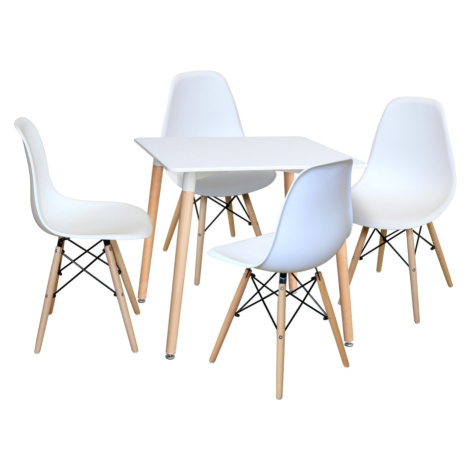 Jídelní set FARUK, stůl 80x80 cm + 4 židle, bílý Idea