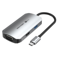 Vention 4-in-1 USB-C to HDMI/VGA/USB 3.0/PD Docking Station 0.15M Gray Aluminum Alloy Type