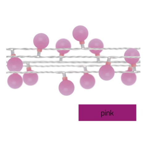 LED světelný cherry řetěz – kuličky 2,5 cm, 4 m, venkovní i vnitřní, růžová, časovač EMOS
