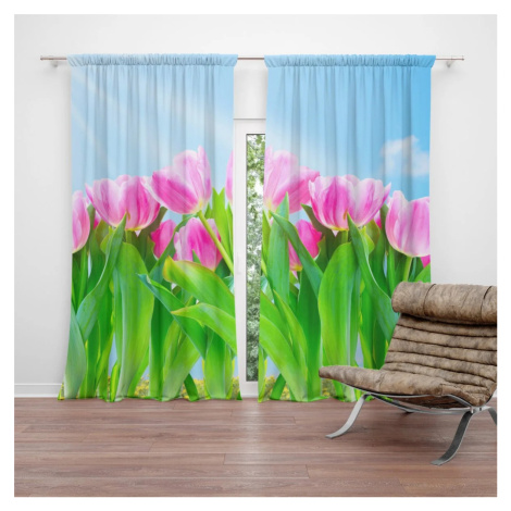 Závěs Růžové tulipány: 2ks 140x250cm