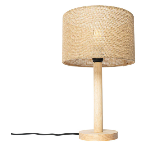 Venkovská stolní lampa dřevěná s lněným stínidlem natural 25 cm - Mels QAZQA