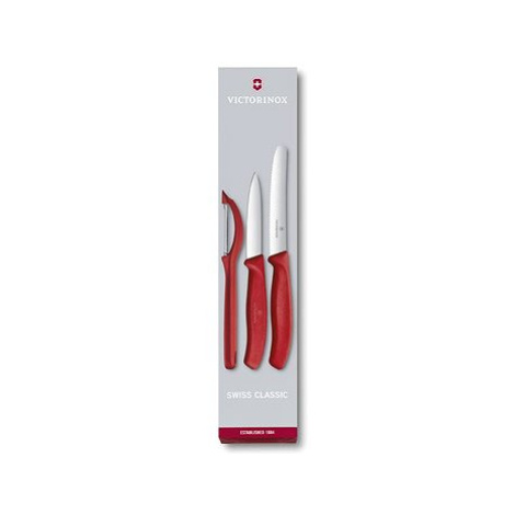 Victorinox sada 2ks nožů a škrabka Swiss Classic plast červený