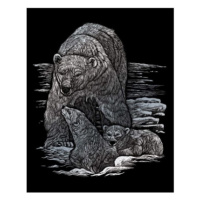 Škrábací obrázek stříbrný - Medvěd polární a medvíďata